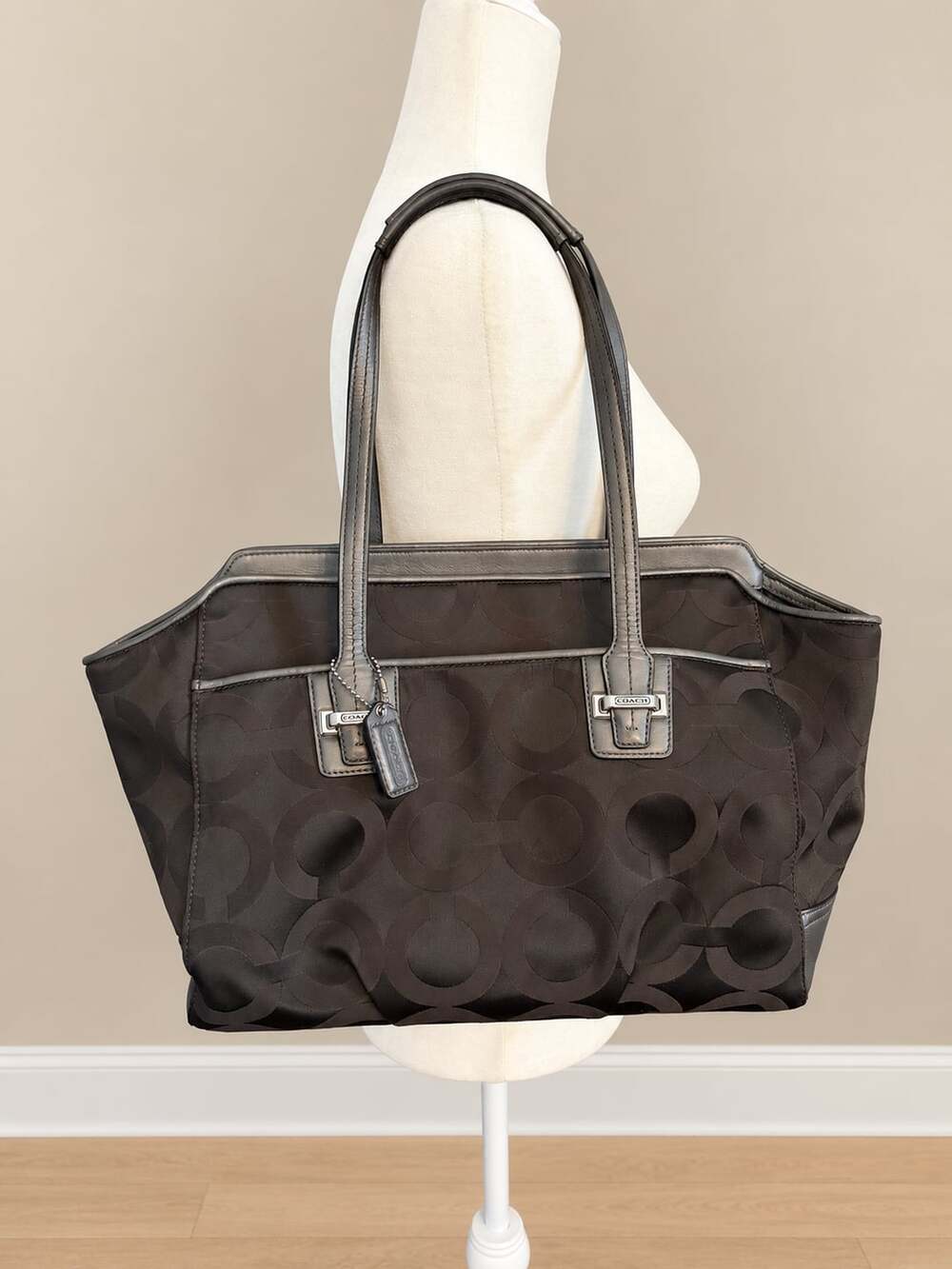 Coach Taylor Op Art Alexis Carry-All Tote laptop work bag F25501 brown pewter